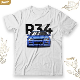 [S-5XL]เสื้อยืด ลาย Nissan GT-R R34 Skyline GTR Blue JDM BAJU DISTRO