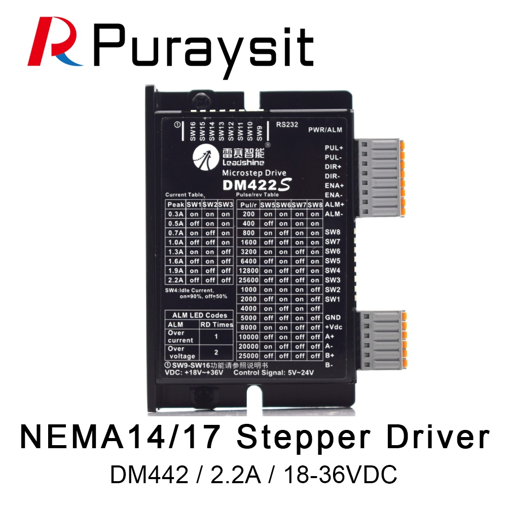 SZ Puraysit Leadshine 2Phase Stepper Motor Driver DM422S แรงดันไฟฟ้า 18-48VDC เอาต์พุต 0.3-2.2A กระแ