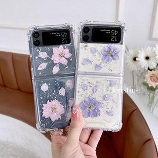 เคสโทรศัพท์มือถือแบบแข็ง ใส กันกระแทก ลายดอกไม้แห้ง สําหรับ Samsung Z Flip 3 Z Flip 4 Flip4