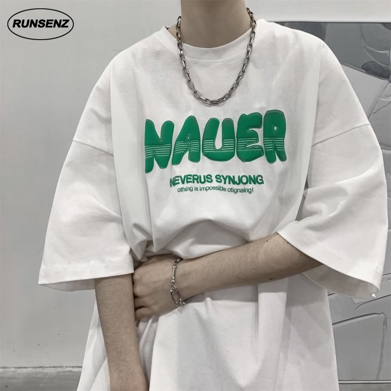 เสื้อยืดคอกลม แขนสั้น แบบบาง ทรงหลวม ขนาดใหญ่ สไตล์วิทยาลัย สําหรับผู้ชาย ไซซ์ M - 8XL