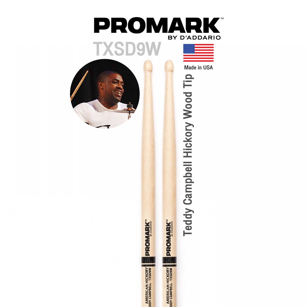 Promark™ ไม้กลอง รุ่น TXSD9W Artist Series Teddy Campbell Hickory Wood Tip หัวไม้ ขนาดพิเศษ ** Desig