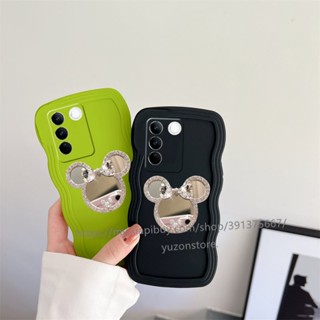 พร้อมส่ง เคสโทรศัพท์มือถือ ซิลิโคนนิ่ม ลายการ์ตูนคลื่น สีมาการอง พร้อมกระจกขาตั้ง สําหรับ VIVO V27 Pro V27e V23 5G Y21 Y21s Y21T Y33s Y33T เคส Phone Case