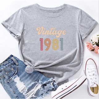 Vintage 1981 Retro 40th Fashion Print Womens Tee Shirt Cotton Short Sleeve Tops_03