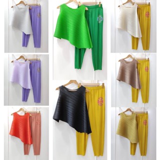 2MUAY PLEAT เซ็ตพลีทคุณภาพ ASYMMETRIC TOP WITH PANT PLEAT SET 8 สี รุ่น GJO6970/CX276P FREE SIZE