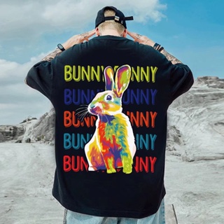 Summer Hong Kong Style Round Neck Colorful Letter Rabbit Print Short-Sleeved T-Shirt Men Women Trendy oversize Teen_03