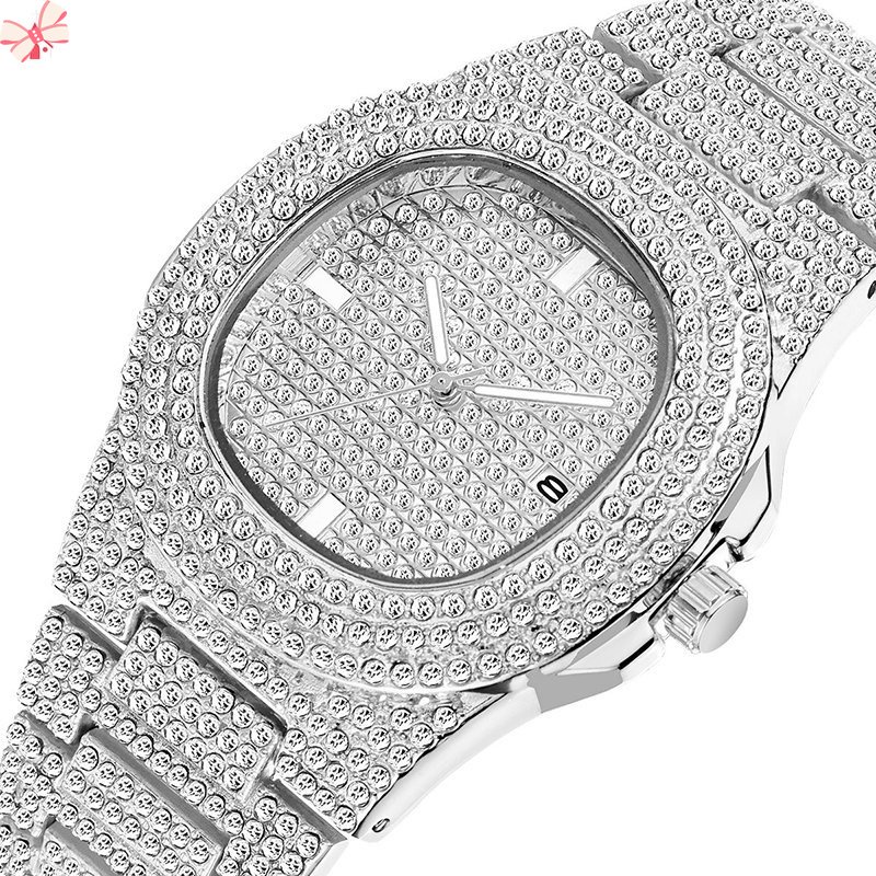 นาฬิกาแฟชั่น iced out นาฬิกาผู้ชาย Ice Cream Quartz Analog นาฬิกาเพชร 4 สีผู้ชาย Quartz Steel ผู้ชาย Hip Hop YR