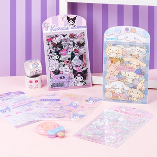 Sanrio สติกเกอร์ PET 4 แผ่น Kuromi Cinnamoroll Melody สติกเกอร์ใส DIY เครื่องเขียน