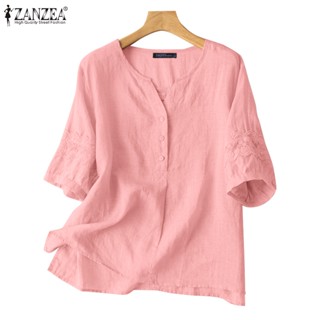 ZANZEA Women Commuting Daily Casual Short Sleeve Panel Lace Shirt