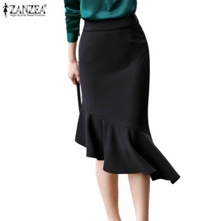 Zanzea กระโปรงยาว เอวสูง แต่งระบาย มีซิปครึ่งข้าง สไตล์วินเทจ แฟชั่นสตรี