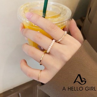 A HELLO GIRL ใหม่ ชุดแหวนลูกปัด สีพื้น เรียบง่าย เครื่องประดับ สําหรับผู้หญิง