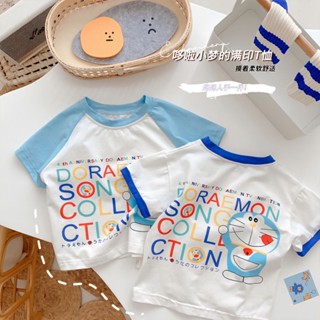 พร้อมส่ง เสื้อยืดแขนสั้นลําลอง คอกลม ผ้าฝ้ายแท้ ดูดซับเหงื่อ ระบายอากาศได้ดี พิมพ์ลายการ์ตูน สไตล์เกาหลี สําหรับเด็กผู้ชาย และเด็กผู้หญิง