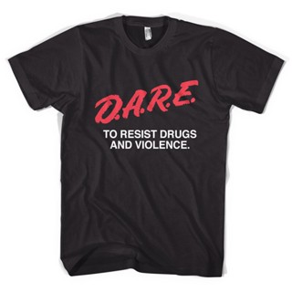 T-shirt d.a.r.e เสื้อยืดคอก ลมแขนสั้นผ้าฝ้ายสีดํา S-5XL