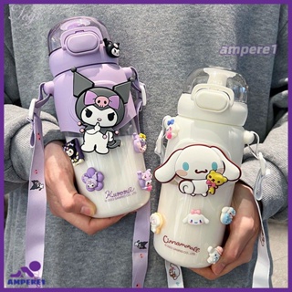 600มิลลิลิตร Kawaii Sanrio ร้อนแก้วน่ารักการ์ตูน Cinnamoroll Kuromi Melody แบบพกพาพลาสติกทนทานขวดน้ำด้วยฟางสำหรับเด็กของขวัญ-AME1