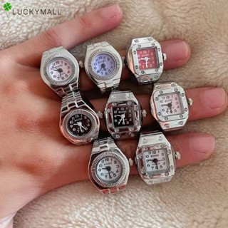 Fashion Mini Stretch Analog Dial Ring Watch / Couples Creative Quartz Finger Ring Watch / Round Alloy Belt Ring Watch