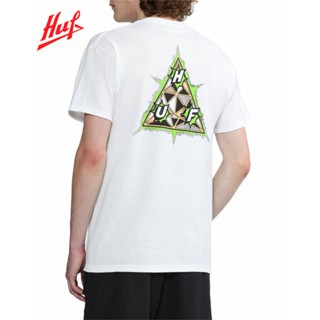 เสื้อยืดแขนสั้นลําลอง ผ้าฝ้าย พิมพ์ลายโลโก้การ์ตูน HUF แฟชั่นฤดูใบไม้ผลิ และฤดูร้อน