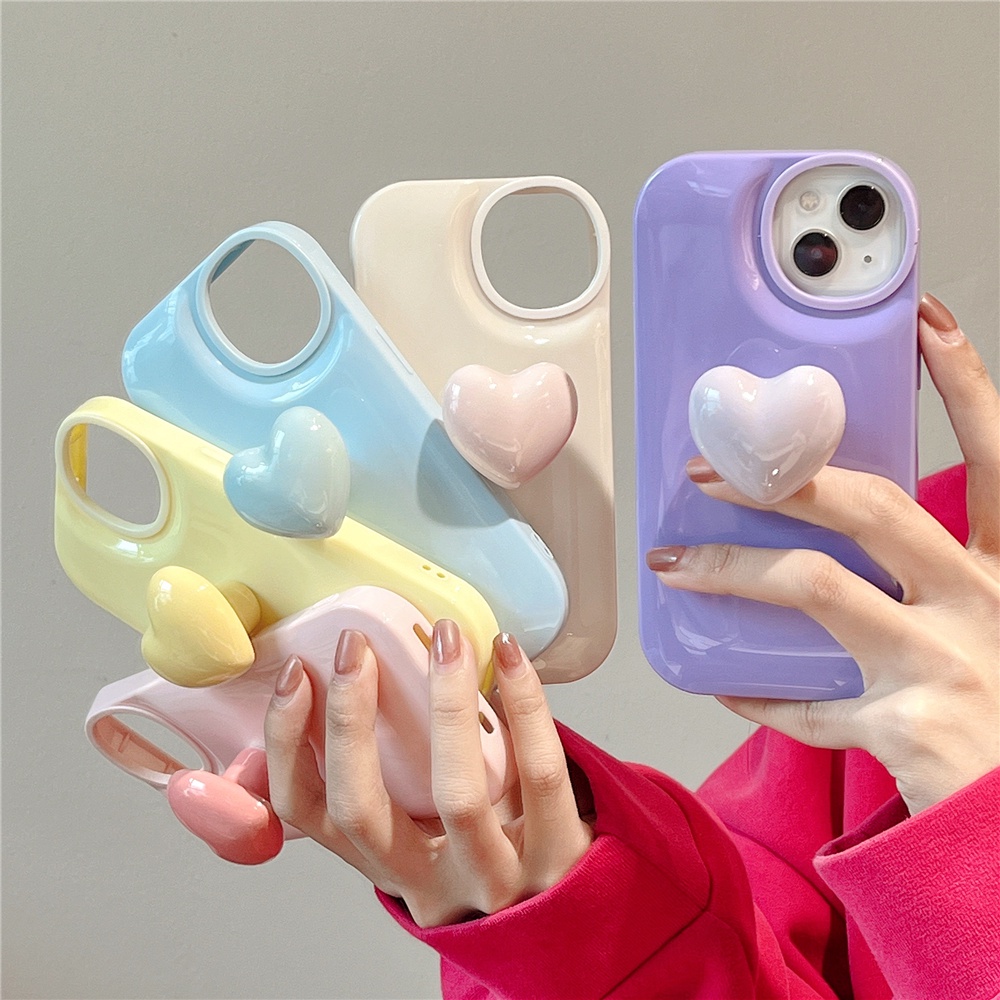เคสโทรศัพท์มือถือนิ่ม ลายการ์ตูนหัวใจน่ารัก 3D แวววาว เรียบง่าย พร้อมขาตั้ง สําหรับ iPhone 11 12 13 14 Pro MAX XR X XS MAX