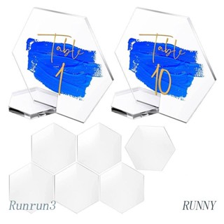 RUNNY Acrylic Table Sign with Holder Stand Slot Base 10pcs/set Hexagon Blank Place Cards for Wedding Table Numbers Guest