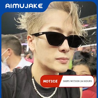 (AIMUJAKE) Jackson Wang แว่นตากันแดด กรอบแว่นขนาดเล็ก ตาแมว สีดํา สไตล์เกาหลี แฟชั่น