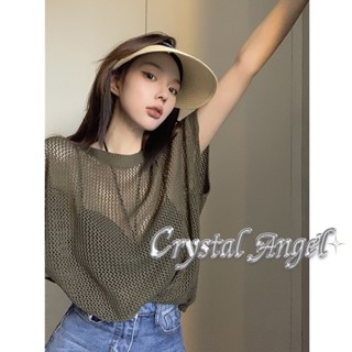 Crystal เสื้อครอป เสื้อแฟชั่นผู้หญิง y2k สีพื้น สําหรับผู้หญิง ใส่ไปคลับ ปาร์ตี้ 2023ใหม่ 031712