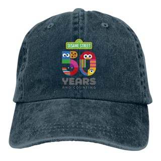 ใหม่ พร้อมส่ง หมวกผ้ายีน ผ้าฝ้าย 100% ลายโลโก้ Sesame Street 50 ปี T459