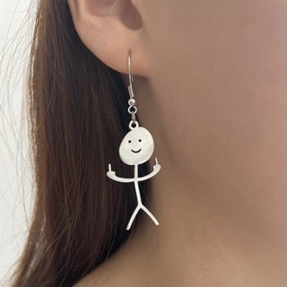 Creative Villain Earrings Funny Vertical Middle Finger Funny Earrings Hip-hop Titanium Steel Simple Ear Hook Human-shaped Earrings