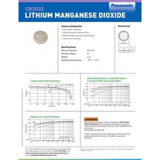 ถ่านกระดุม พานาโซนิค CR2032 Lithium 3V ของแท้💯% จำหน่ายแผงละ 5ก้อน ถ่าน