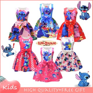 ชุดนอนแขนกุด ลายการ์ตูน Lilo and Stitch แฟชั่นฤดูร้อน สําหรับเด็กผู้หญิง เหมาะกับงานปาร์ตี้ฮาโลวีน คริสต์มาส วันเกิด
