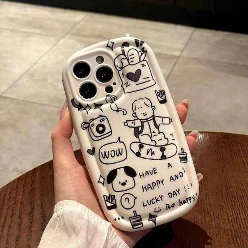 เคสโทรศัพท์มือถือ ซิลิโคนนิ่ม TPU ใส กันกระแทก ลาย Doodle Skateboard Boy สําหรับ iPhone 15 11 14 13 12 Pro XS Max X XR 7 8 Plus