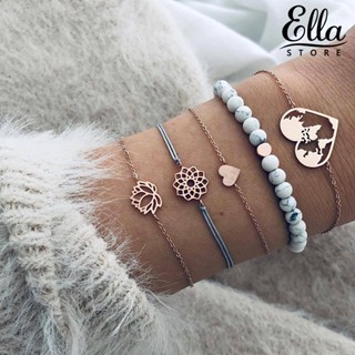 Ellastore123 สร้อยข้อมือ รูปดอกบัว แบบกลวง ปรับได้ แวววาว สําหรับผู้หญิง ปาร์ตี้ 5 ชิ้น