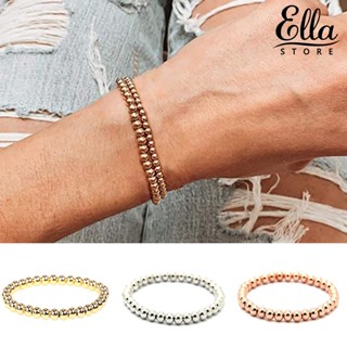 Ellastore123 สร้อยข้อมือลูกปัดทองแดง 4 มม. วางซ้อนกันได้ สําหรับผู้ใหญ่