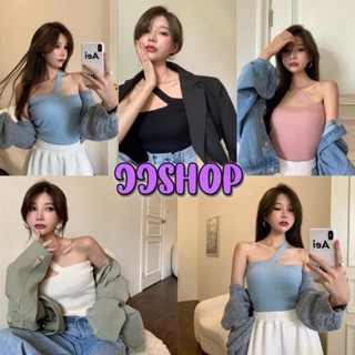 JJ shop 💜พร้อมส่ง เสื้อสายเดี่ยวไหมพรม ดีเทลสายคาดด้านเดียว หรือเบี่ยงข้างผ้าร่อง "98023"