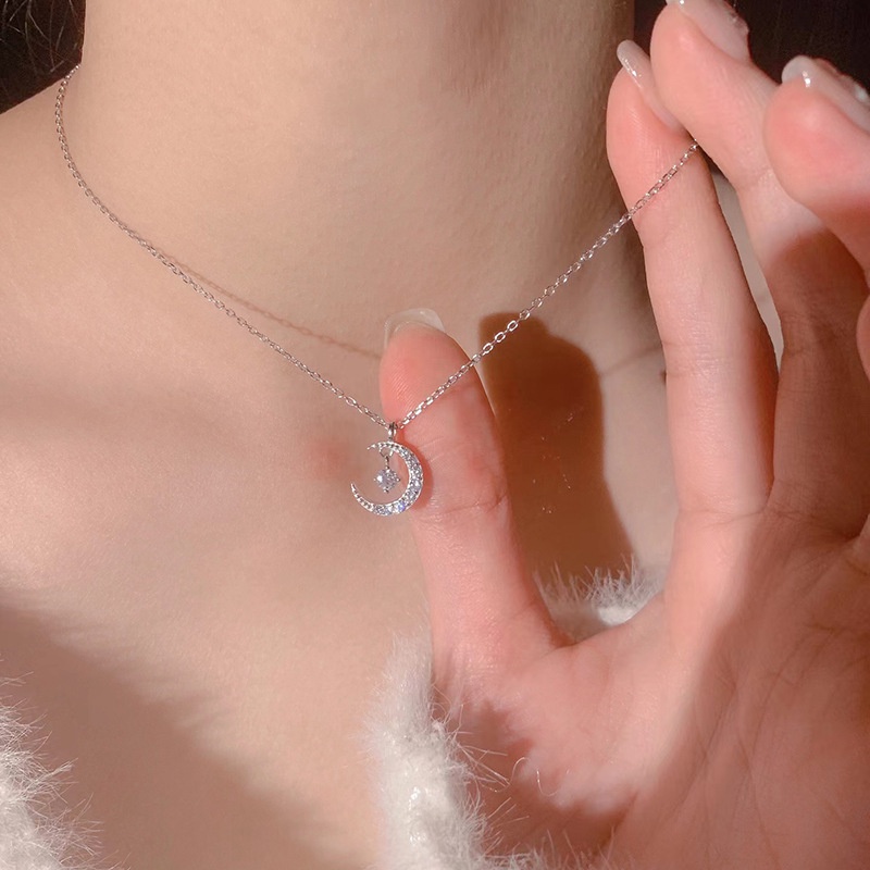 เครื่องประดับ สร้อยคอโชคเกอร์ เงินแท้ S925 จี้ดวงจันทร์ และดาว เรียบง่าย แฟชั่นสําหรับผู้หญิง ราคา ถูกที่สุด ดีลบีเคเค แกลเลอรีภาพที่ 3