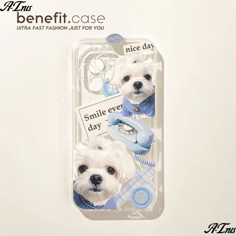 ✅Benefit ใหม่ เคสป้องกันโทรศัพท์มือถือ แบบนิ่ม ลายสุนัขน่ารัก สีฟ้า สําหรับ Apple Iphone 13 14promax 1 F0JP