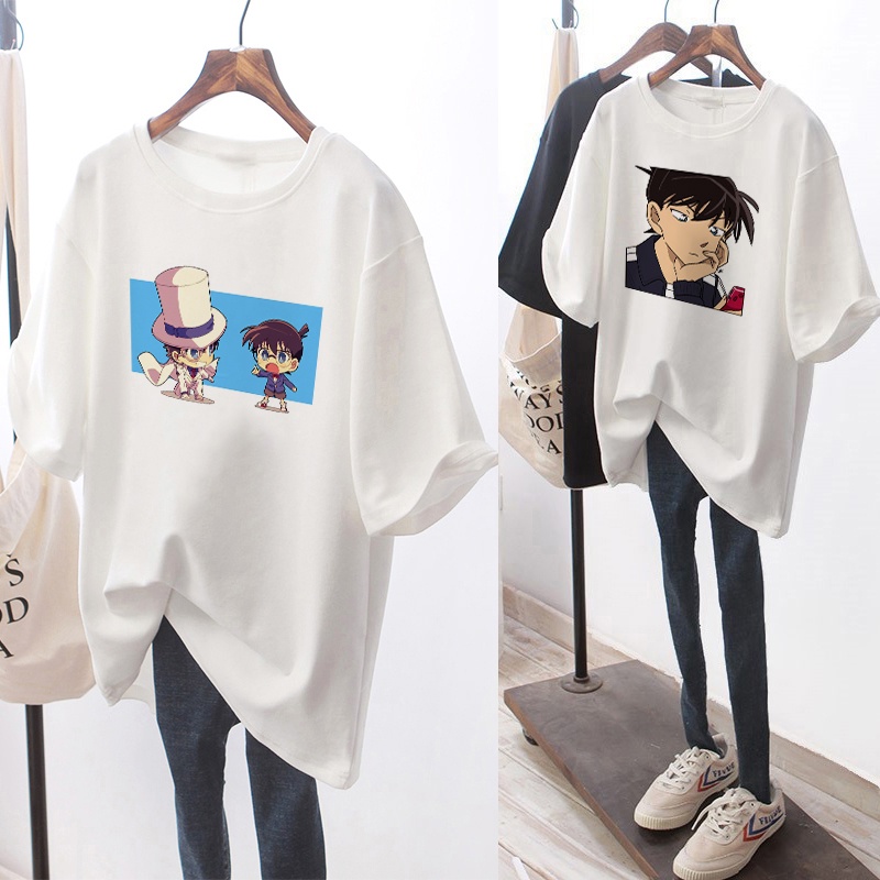 เสื้อยืดแขนสั้น พิมพ์ลายอนิเมะนักสืบโคนัน สไตล์ญี่ปุ่น แฟชั่นฤดูร้อน สําหรับผู้หญิง