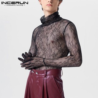 INCERUN Lace Sexy Perspective High Neck Strap Top T-shirts