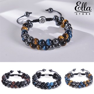 Ellastore123 สร้อยข้อมือลูกปัดหินถัก สองชั้น ทรงกลม 8 มม. ปรับขนาดได้ เครื่องประดับแฟชั่น สําหรับผู้ชาย และผู้หญิง ใช้ในชีวิตประจําวัน