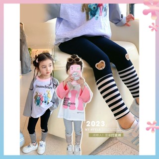 Girls leggings 2023 new childrens spring and autumn slim-fit High-elastic pants babys Western-style striped all-match pants