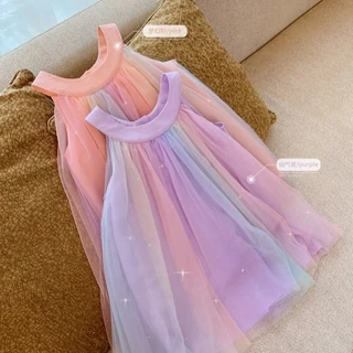 🧸 ส่งจากไทย🧸สไตล์เกาหลี ชุดเดรสเด็กผู้หญิง กระโปรงผ้าทูลสีรุ้ง ชุดเดรสวันเกิดเด็กหญิง ชุดไปงานปาร์ตี้เด็ก 2-8ป