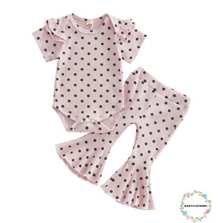 Babyclothes- ชุดรอมเปอร์ แขนสั้น แต่งระบาย และกางเกงขาบาน พิมพ์ลายจุด แฟชั่นฤดูร้อน สําหรับเด็กผู้หญิง