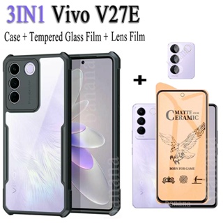 3in1 เคสโทรศัพท์มือถือ เซรามิค กันกระแทก พร้อมฟิล์มเลนส์กล้อง สําหรับ Vivo V27E V27E V25 V25E V23 V23E V21 V21E