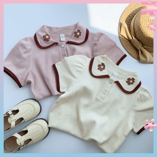 Sweet little girl summer clothes girl flower lapel short sleeve top Children Baby Girl bubble sleeve T-shirt doll shirt