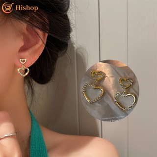 IFME Heart Gold Stud Earrings for Women Elegant Zircon Earring Accessories Jewelry