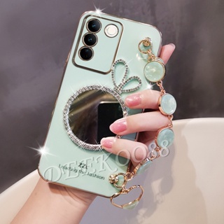 ใหม่ เคสโทรศัพท์มือถือ ลายหูกระต่าย 3D พร้อมกระจก และสายคล้อง ลายหินอ่อนน่ารัก สําหรับ VIVO V29 5G VIVOV29 2023