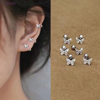 [HBMR] 1Pair Hollow Bowknot Ear Bone Nail Glossy Butterfly Spiral Stud Earrings For Women Girls Wedding Party New Fine Jewelry Gift HL