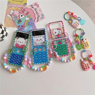 เคสโทรศัพท์มือถือ แบบแข็ง ป้องกันกระแทก เต็มเครื่อง ลายแมว Sanrio KT สําหรับ Samsung Galaxy Z Flip 4 Z Flip 3 5G