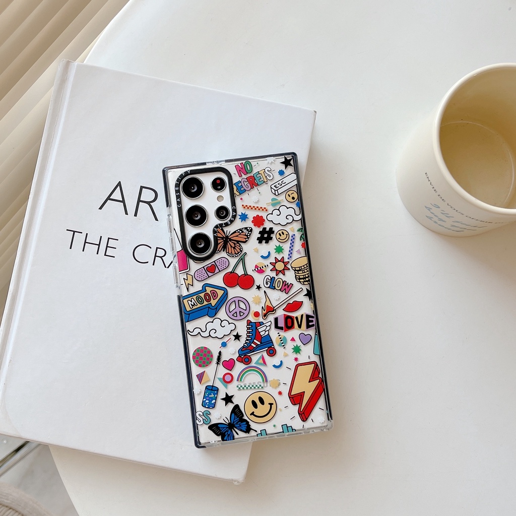 ป้ายกำกับแฟชั่นสร้างสรรค์ ซองโทรศัพท์ Samsung Galaxy S24 Ultra S24 Plus S24 S23 Ultra S23 Plus S23 S22 Ultra S22 Plus S22 S21Ultra S21Plus S21+ Case เคสโทรศัพท์ใหม่ ขอบสี ความโปร่งใสป้องกันการตก เคสมือถือซัมซุง