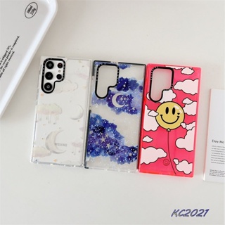 CASETIFY เคสโทรศัพท์มือถือแบบนิ่ม TPU ใส กันกระแทก ลายก้อนเมฆ หน้ายิ้ม ท้องฟ้ากลางคืน สําหรับ Samsung Galaxy S23 Ultra Plus S22 Ultra S20 S21 Ultra Plus S20+