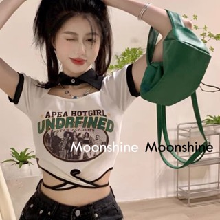 Moon เสื้อครอป เสื้อแฟชั่นผู้หญิง y2k สีพื้น สําหรับผู้หญิง ใส่ไปคลับ ปาร์ตี้ 2023 NEW 230304 TH