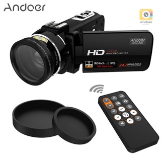 Andoer กล้องวิดีโอดิจิทัล HDV-Z20 1080P Full HD แบบพกพา พร้อมเลนส์มุมกว้าง 37 มม. 0.45× สูงสุด 24 ล้านพิกเซล ซูมได้ 16× กล้องวิดีโอดิจิทัล 3.1 นิ้ว หน้าจอสัมผัส IPS พร้อมรีโมต