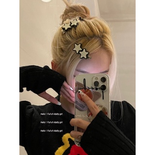 2023 New Style Hair Has Stars~black and White Sweet Cool Girl Heart Bangs with Harajuku Style Broken Hair Duck Beak Clip on The Side